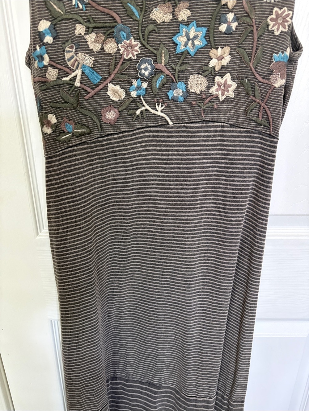 Coldwater Creek Floral Embroidered Striped Sleeveless Maxi Dress BOHO Beach - Picture 8 of 16